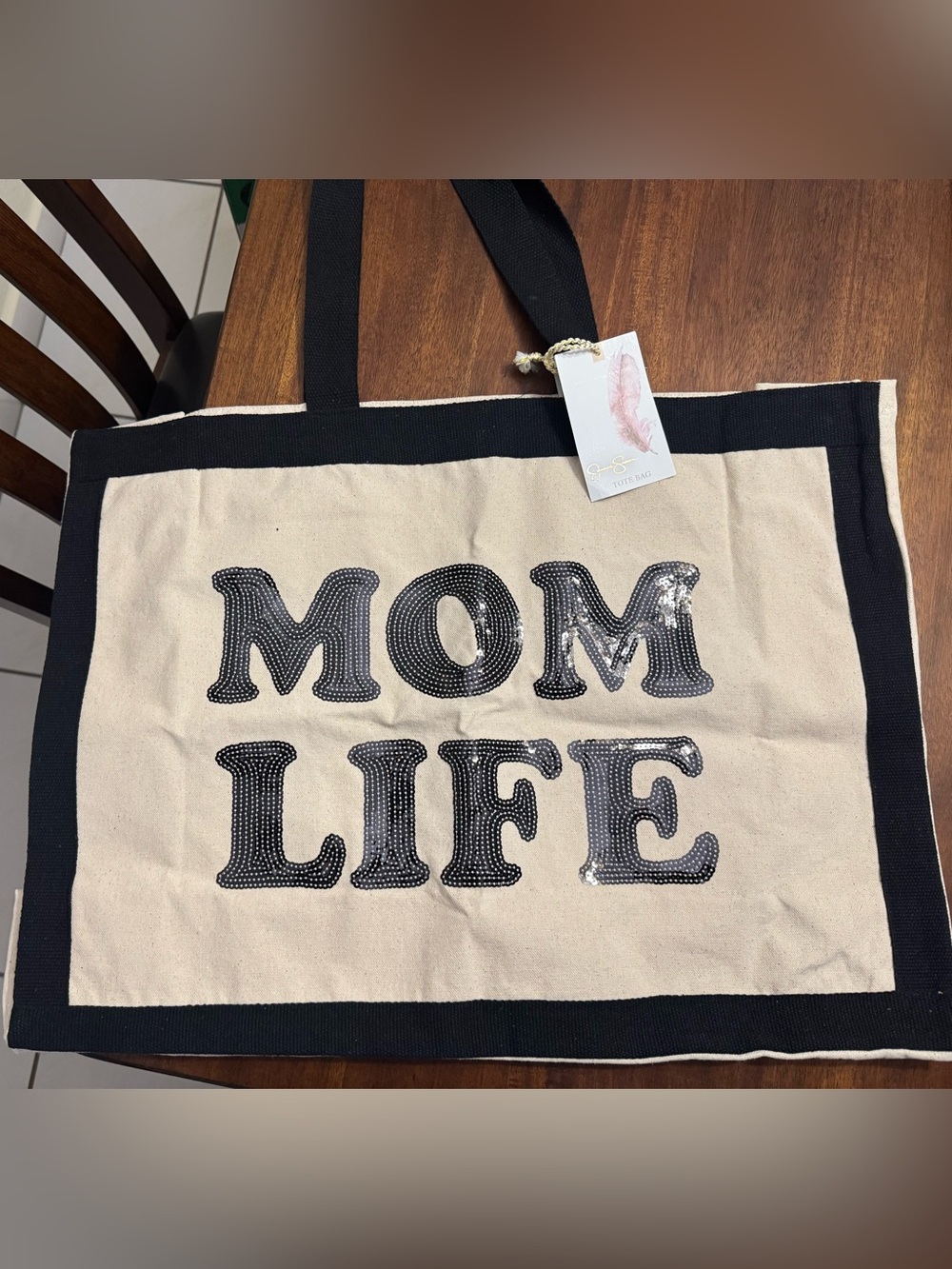 Mom Life Canvas Tote Bag - Black and Natural